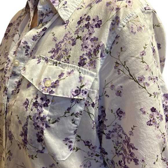Lauren Ralph Lauren Sheer Button Down Tunic Blouse Floral Purple/White L - Picture 7 of 8